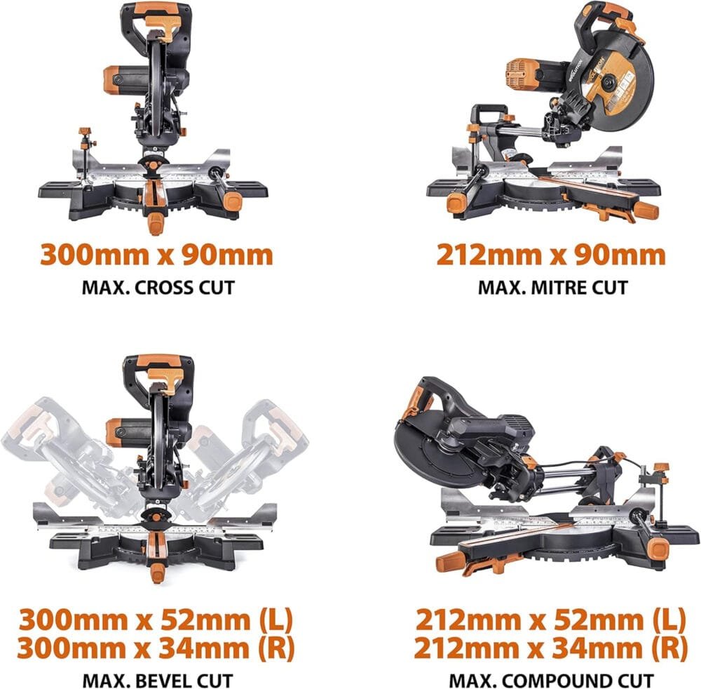 Evolution Power Tools R255SMS-DB+ Double Bevel Sliding Mitre Saw