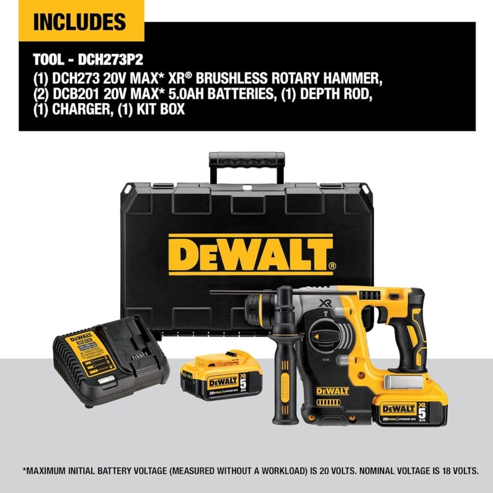 DEWALT 20V MAX* SDS Rotary Hammer Drill Kit, 5-Ah Batteries