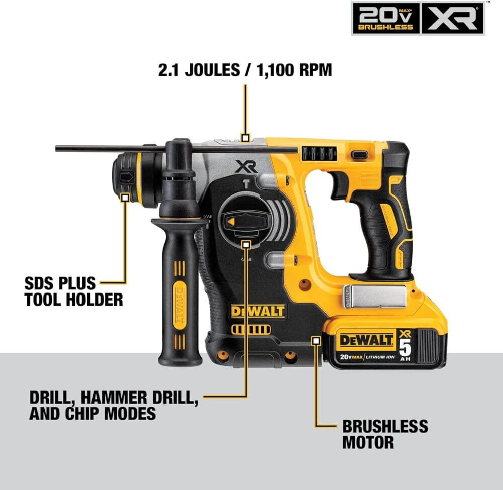 DEWALT 20V MAX* SDS Rotary Hammer Drill Kit, 5-Ah Batteries