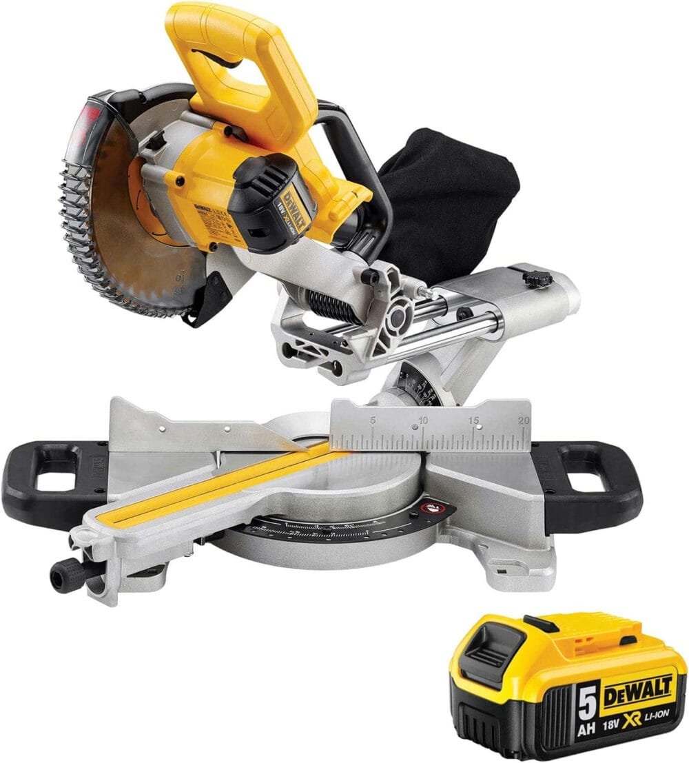 DeWalt DCS365N 18V 184mm Cordless Slide Mitre Saw with 1 x 5.0Ah DCB184 Battery