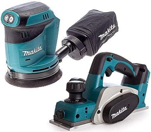 Makita DBO180Z 18V LXT Cordless Orbital Sander with Makita DKP180Z 82mm Planer