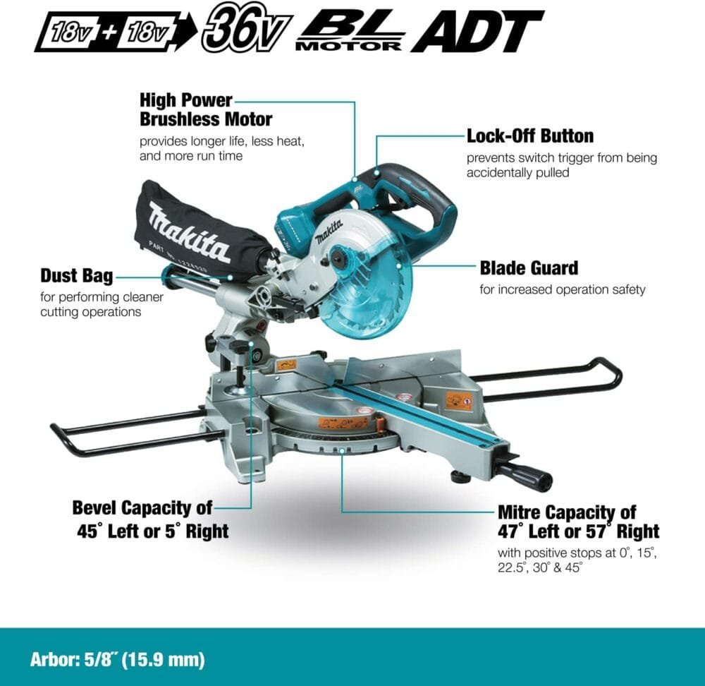 Makita DLS714Z (36V) Twin 18V Li-ion LXT Brushless 190mm Slide Compound Mitre Saw - Batteries and Charger Not Included