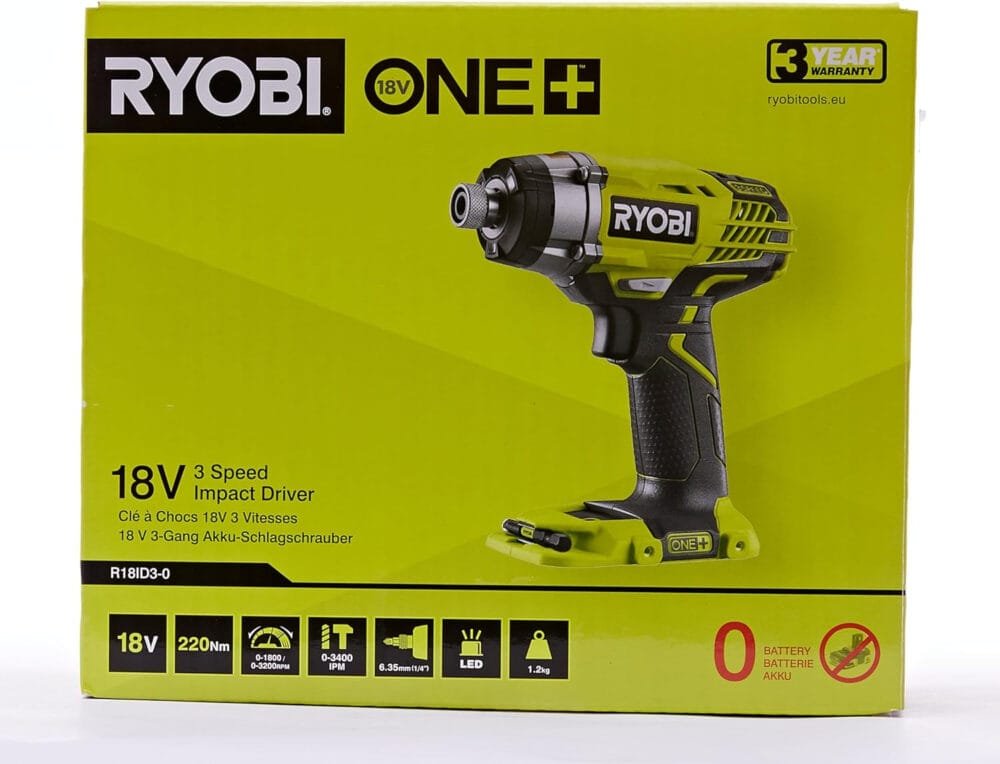 Ryobi R18ID3-0 ONE+ 18V 3-Speed Impact Driver (Body Only) Hyper Green