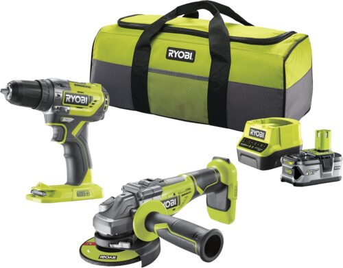 Ryobi RCK182N-140S 18V ONE+ Cordless Compact Brushless Percussion Drill and Angle Grinder Kit (1 x 4.0 Ah)