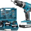 Makita 18 V Cordless Combi Drill, 2 x Batteries, Charger and Accessory Kit, 70 pc.