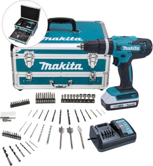 Makita HP488DWAX4 18V G-Series Combi Drill Complete with 1 x 2.0 Ah Battery, Charger and 74 Piece Bit Set Supplied in a Toolchest