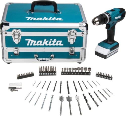 Makita HP488DWAX4 18V G-Series Combi Drill Complete with 1 x 2.0 Ah Battery, Charger and 74 Piece Bit Set Supplied in a Toolchest