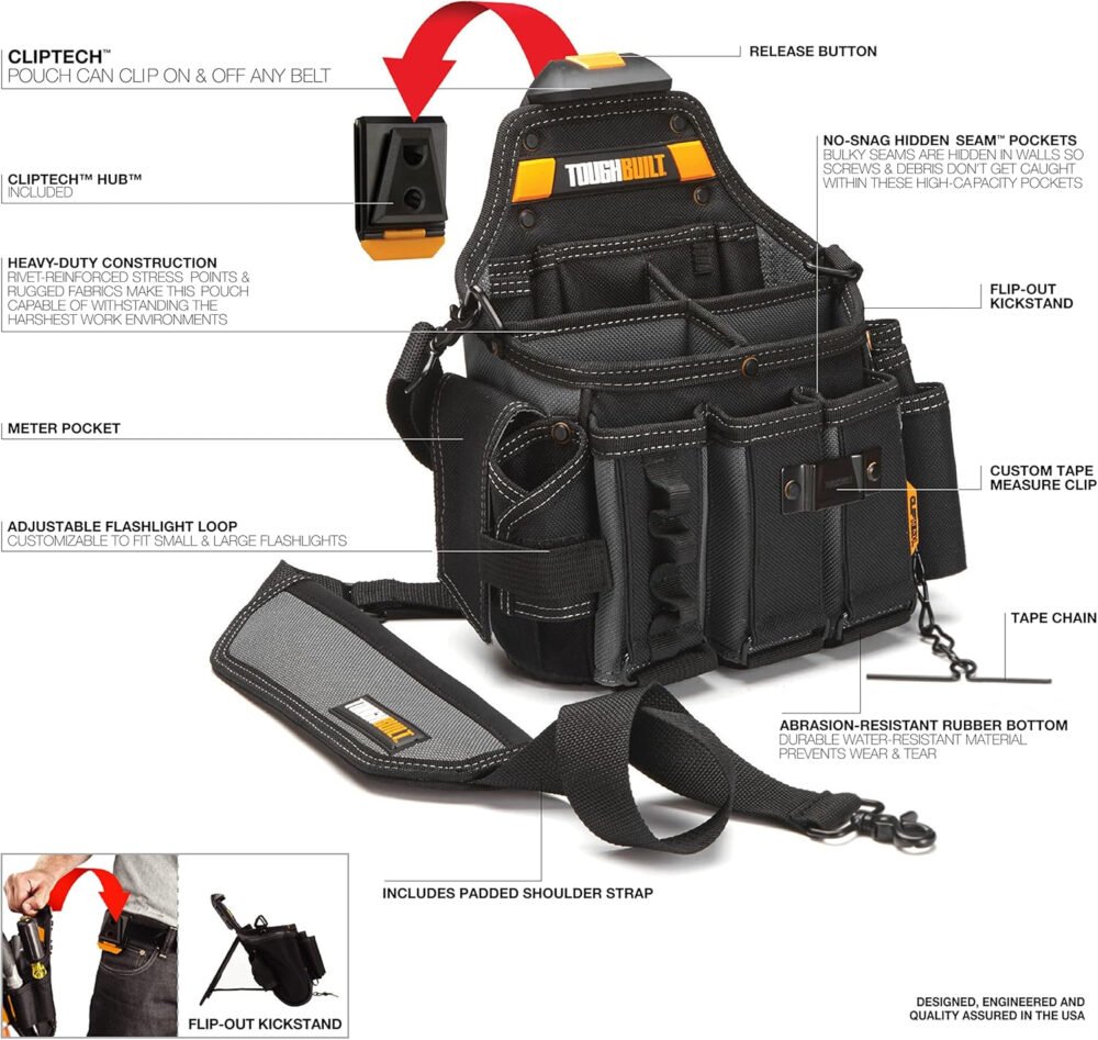 ToughBuilt Master Electrician Pouch + Shoulder Strap by,Black