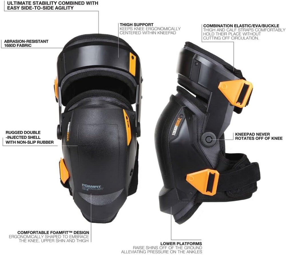 ToughBuilt - Heavy Duty Foam Thigh Support Stabilization Knee Pads - Comfortable, Adjustable, Ultimate Stability - (TB-KP-3-UK)