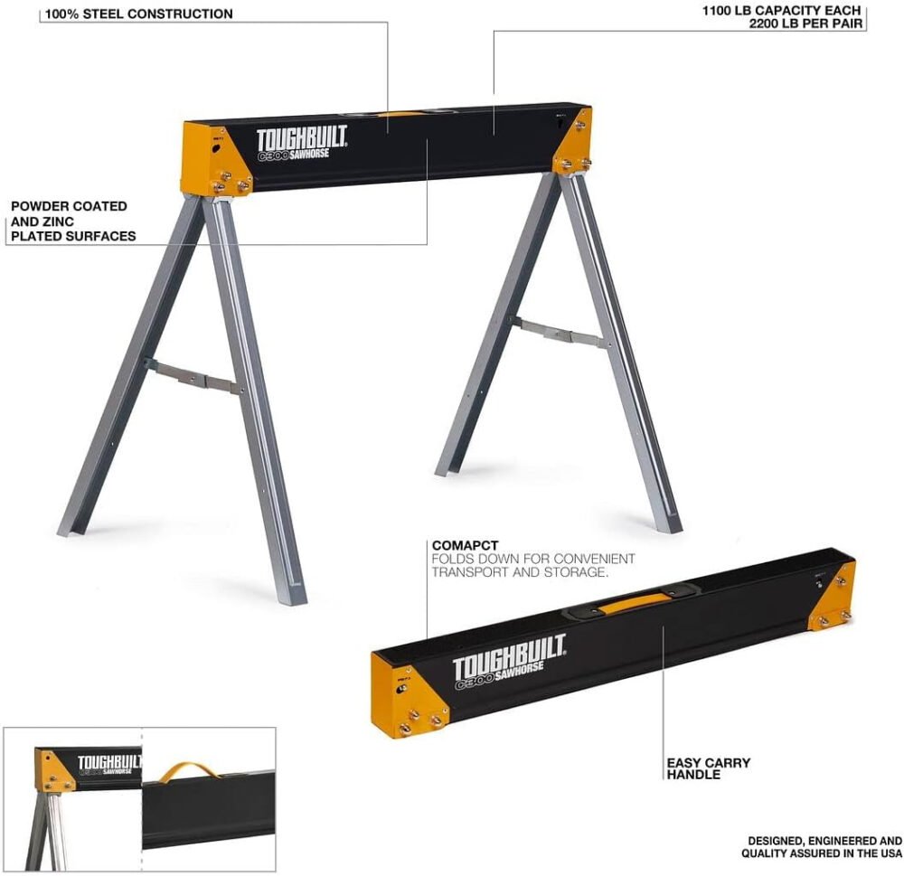 ToughBuilt - Folding Sawhorse/Jobsite Table - Sturdy, Durable, Lightweight, Heavy-Duty