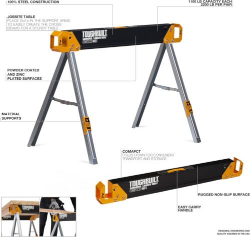 ToughBuilt - Sawhorses with 2x4 Support Arms 1100 LB Capacity