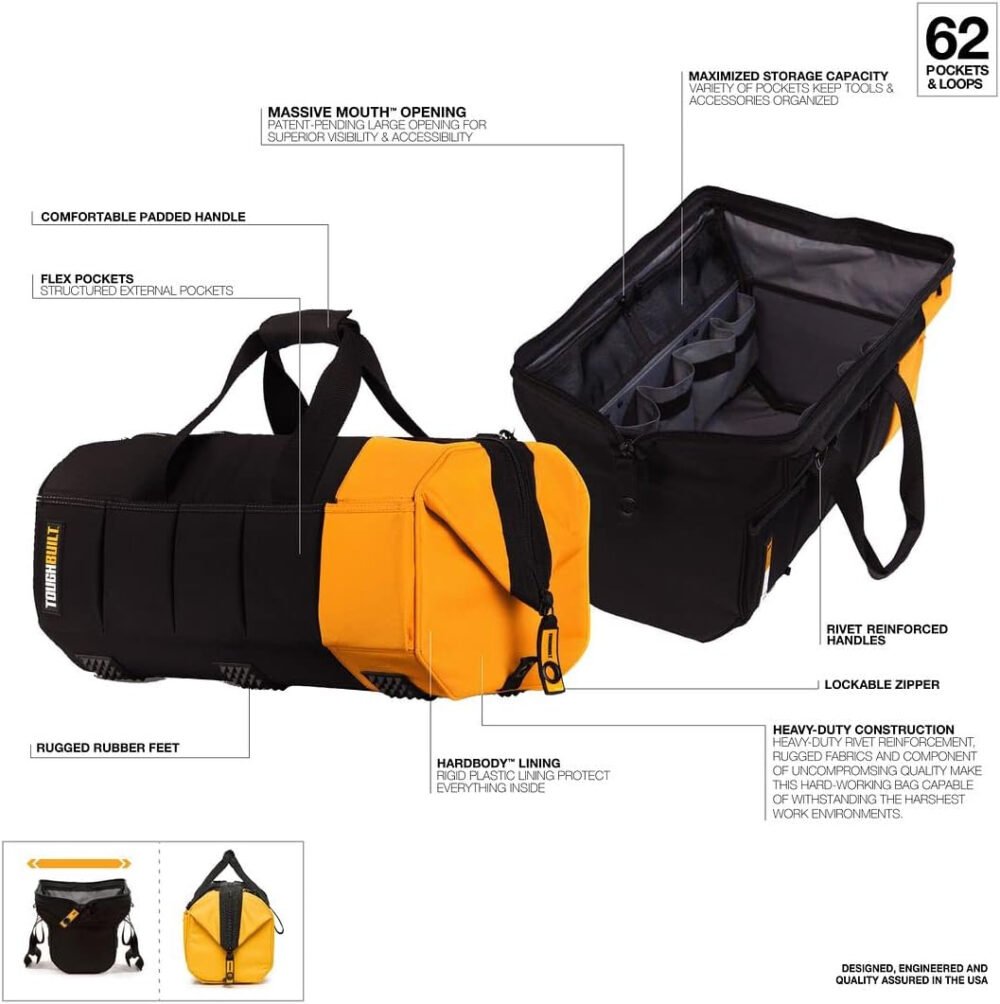 ToughBuilt - 26" Massive Mouth Tool Bag | 62 Pockets & Loops, Extreme Large Capacity