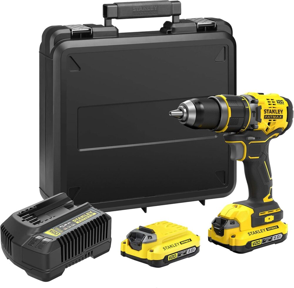 Stanley Hammer Drill BRUSHLESS V20 18V 80Nm with 2 Li-Ion 2Ah Batteries