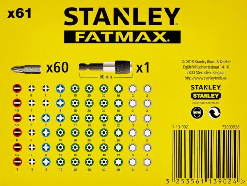 Stanley 1-13-902 Bit Set, 1/4 Drive, 61 Pieces