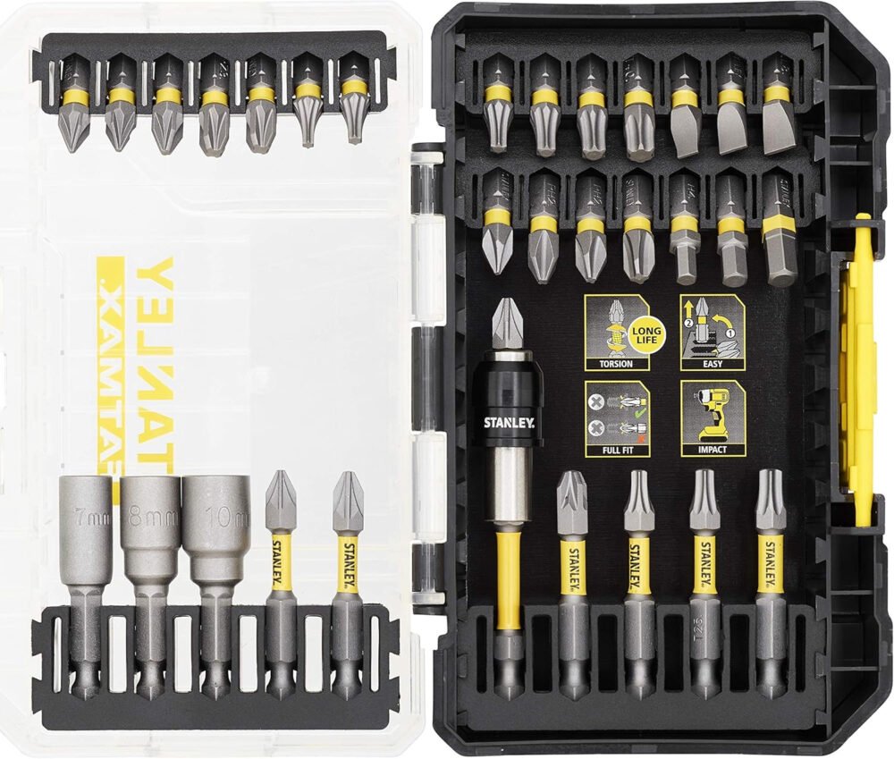 STANLEY FATMAX Torsion Screwdriver Drilling Bit Set Includes a Small ToughCase and Shaker Box Compatible with Pro-Stack and TSTAK (32 Pieces) STA88557